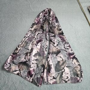 NWT Elegant Floral Scarf - Lavender and Gray 54x11